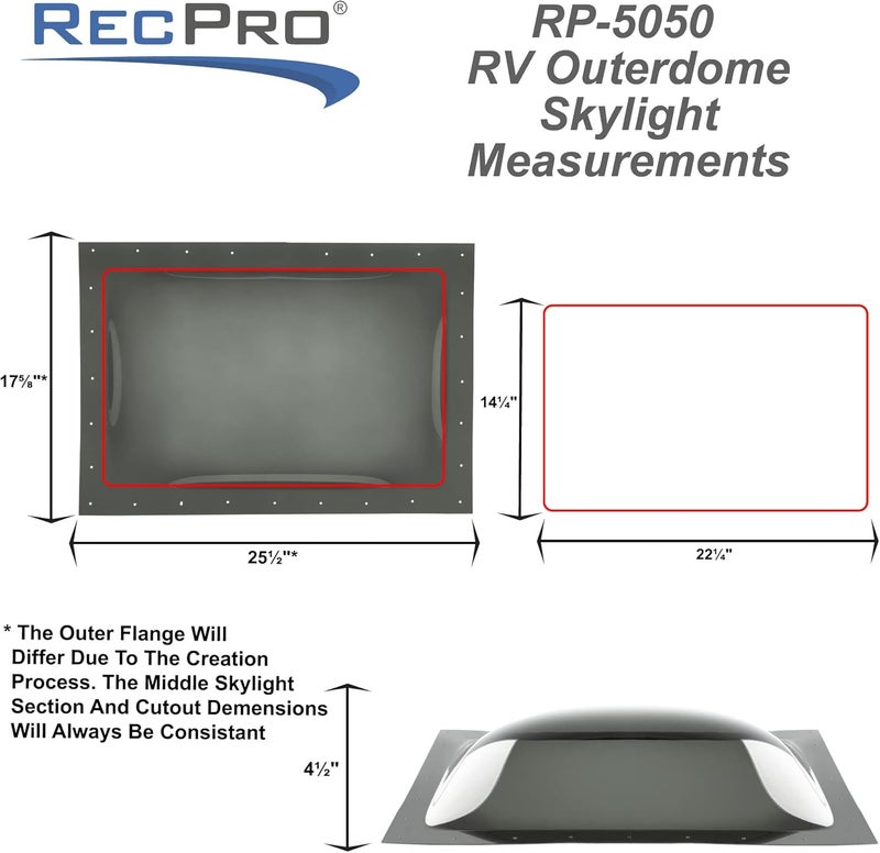 RecPro RV Skylight Outer Dome | 14" x 22" Universal Outer Skylight | Bubble Style (Smoke) - Image 4